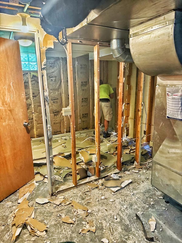 Interior wall demolition underway at the Manitowoc Pizza Hut project
